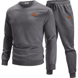 Men's 2 Piece Sweat suit Jogging Suit Set Long Sleeve Jacquard Shirt Dark Grey